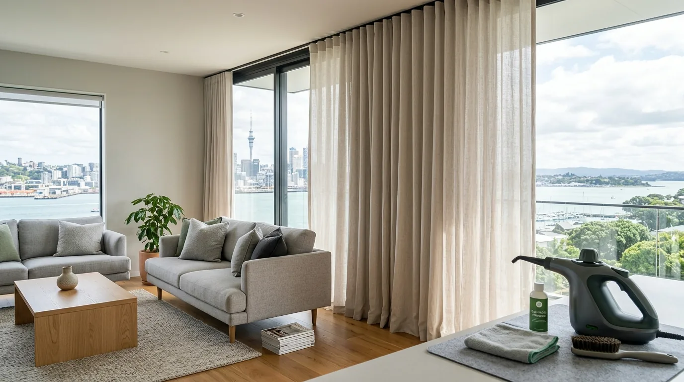 Freshly cleaned curtains in an Auckland home